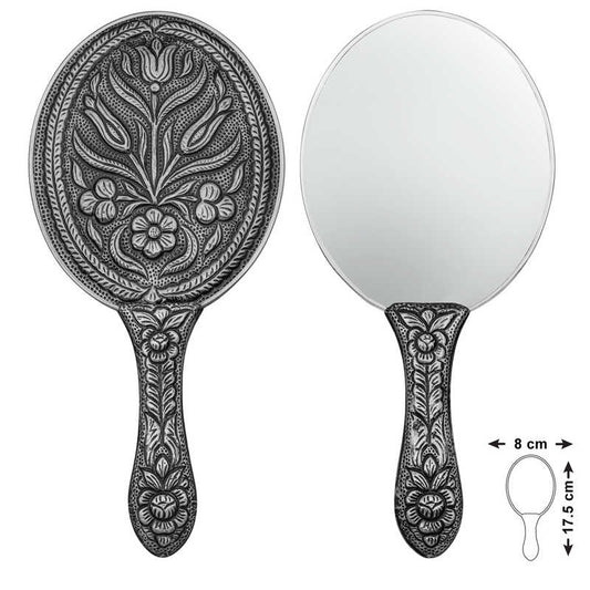 Miroir à main à motif tulipe argenté