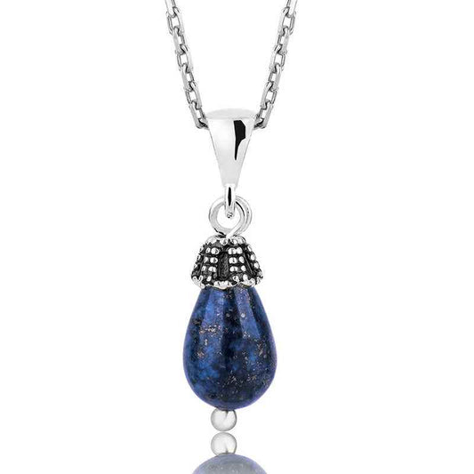 Lapis Natural Stone Women's Silver Necklace