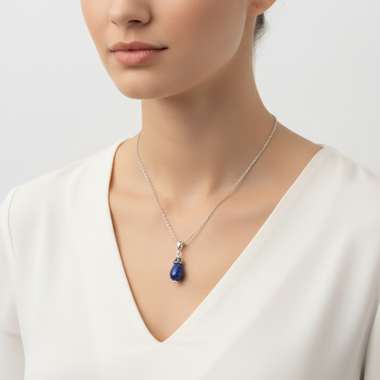 Lapis Natural Stone Women's Silver Necklace