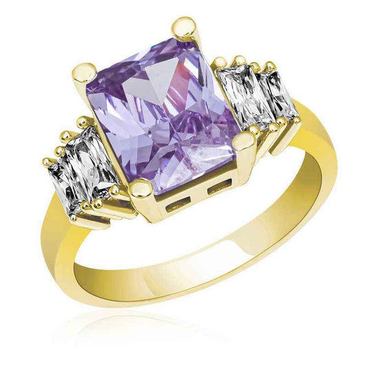 Gold Plated Lila Baguette Stone Women's Silver Ring