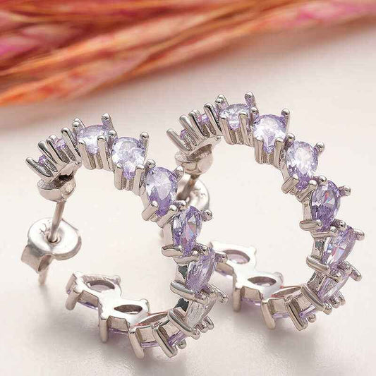 Lilac Stone Drop Spike Women's Silver Earrings
