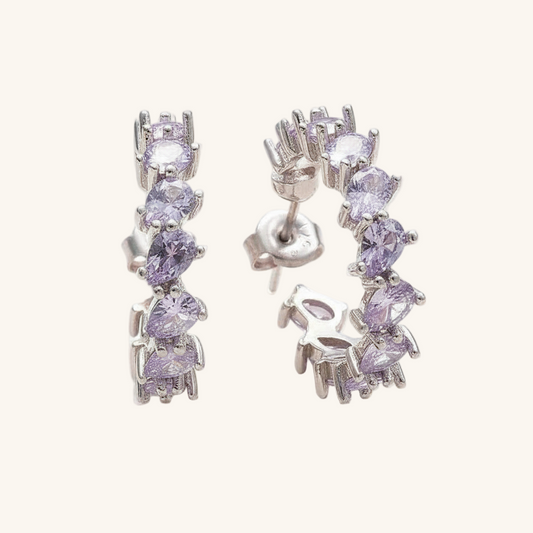 Lila Stein Tropfen Spike Damen Silber Ohrringe