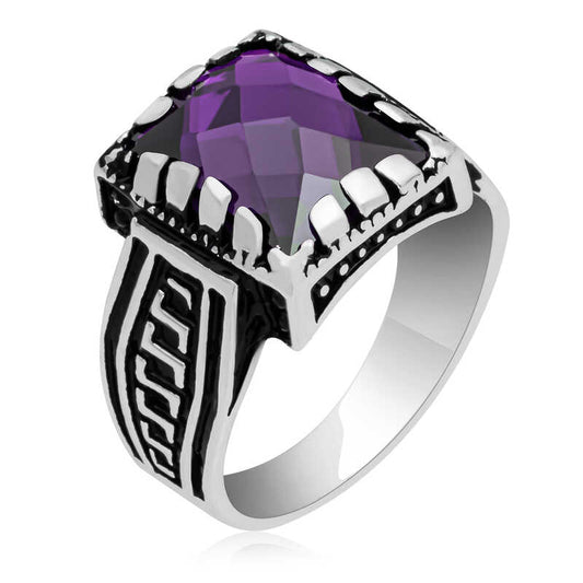 Lilac Zircon Stone Boys' Silver Ring