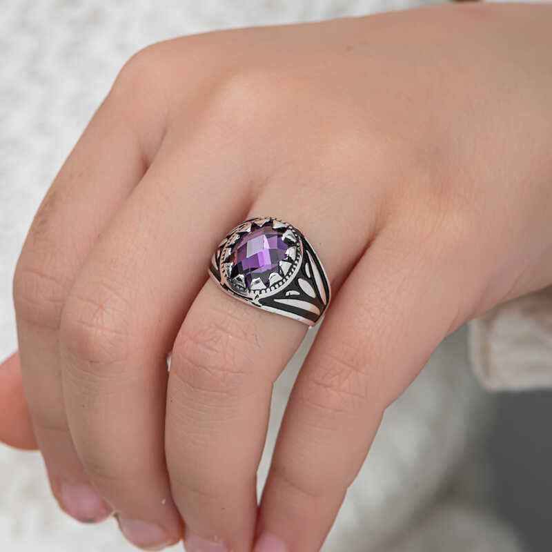 Lilac Zircon Stone Children's Boys Silver Ring