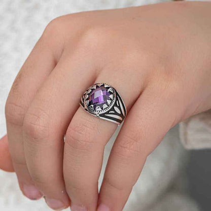 Lilac Zircon Stone Children's Boys Silver Ring