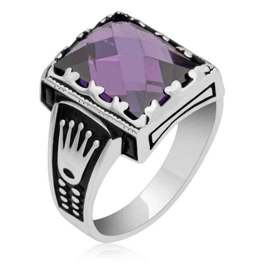 Lilac Zircon Stone Boys' Silver Ring