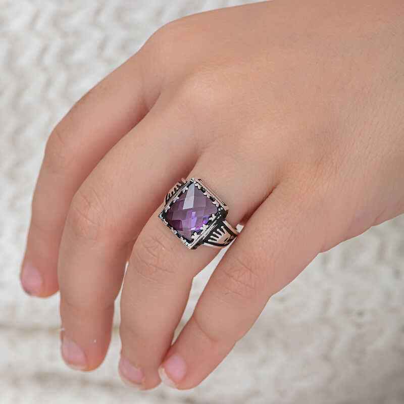 Lilac Zircon Stone Boys' Silver Ring