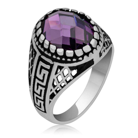 Lilac Zircon Stone Boys' Silver Ring