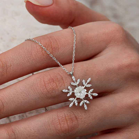 Magnolia Flower Snowflake Women's Silver Necklace