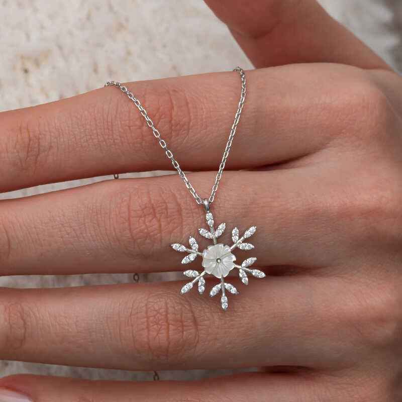 Magnolia Flower Snowflake Women's Silver Necklace