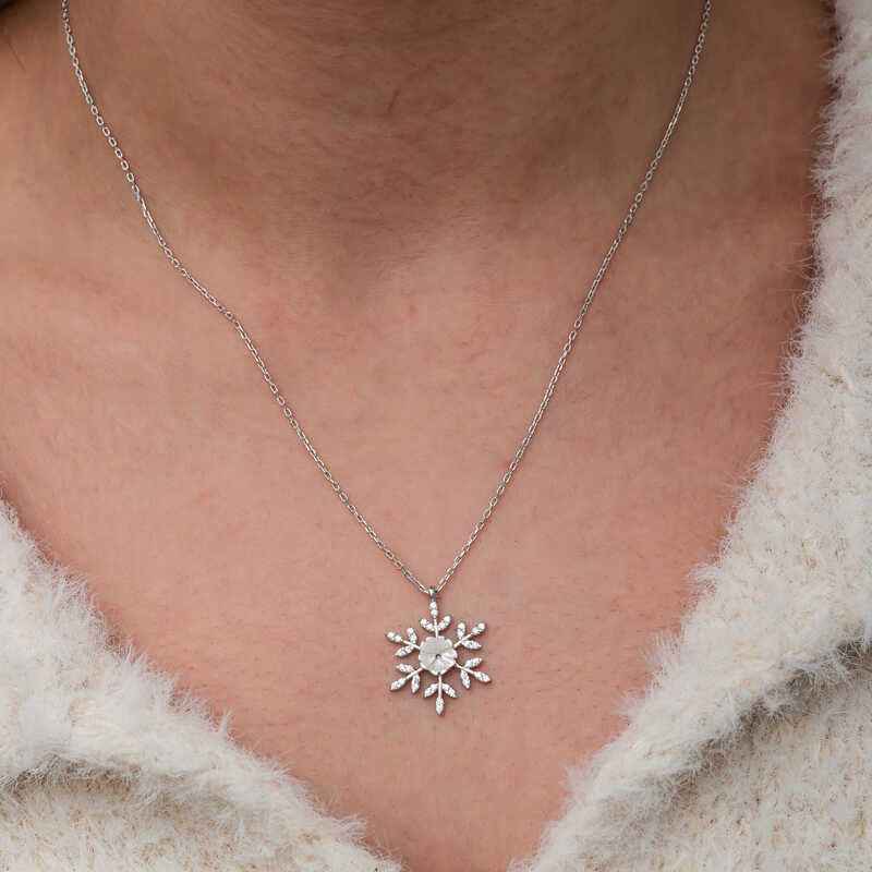 Magnolia Flower Snowflake Women's Silver Necklace