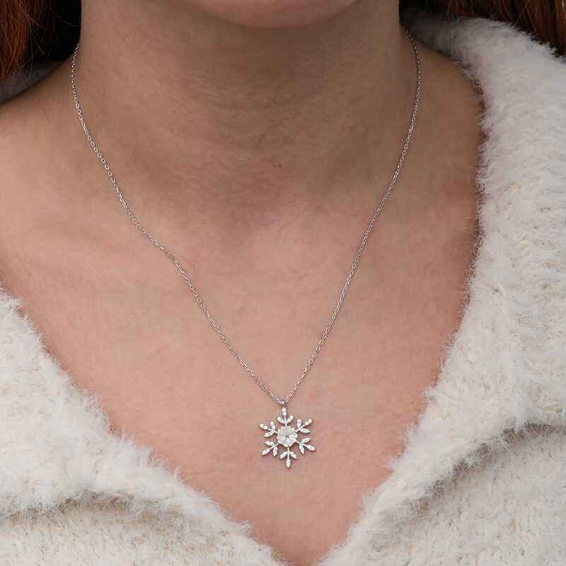 Magnolia Flower Snowflake Women's Silver Necklace