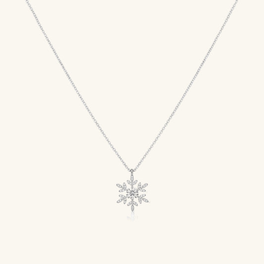 Magnolia Flower Snowflake Women's Silver Necklace