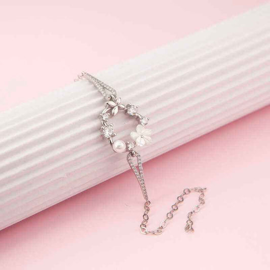 Magnolia Flower Butterfly Women's Silver Bracelet