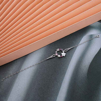 Magnolia Flower Butterfly Women's Silver Bracelet