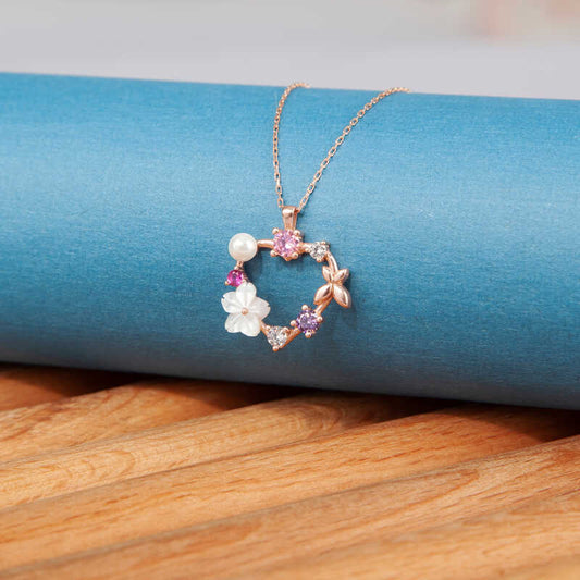 Rose Plated Magnolia Flower Butterfly Women's Silver Necklace