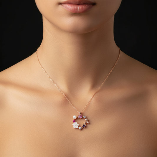 Rosévergoldete Magnolienblüten-Schmetterlings-Damen-Silberkette