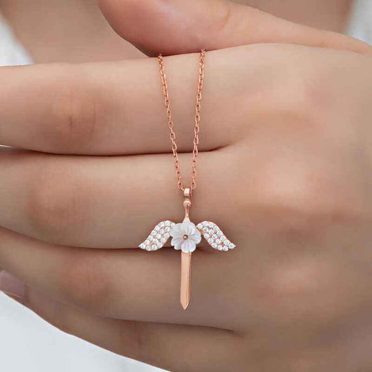 Magnolia Flower Angel Women's Silver Necklace
