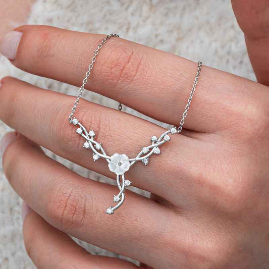 Magnolia Flower Vine Women's Silver Necklace