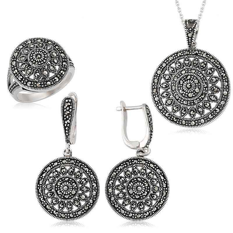 Round Marcasite Women's Silver Set
