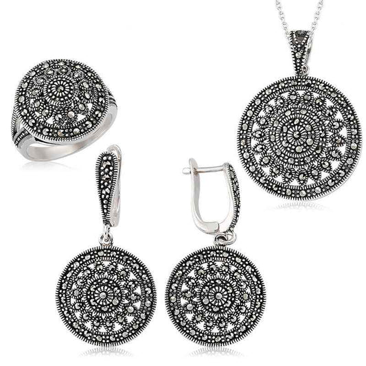 Round Marcasite Women's Silver Set