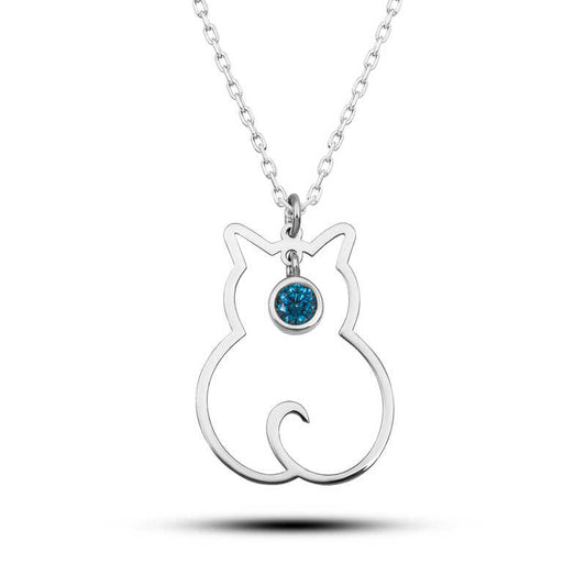 Collier en argent pour femme avec pierre de naissance de mars et chat