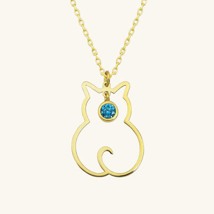 March Birthstone Cat Women's Silver Necklace