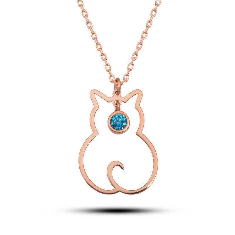 March Birthstone Cat Women's Silver Necklace