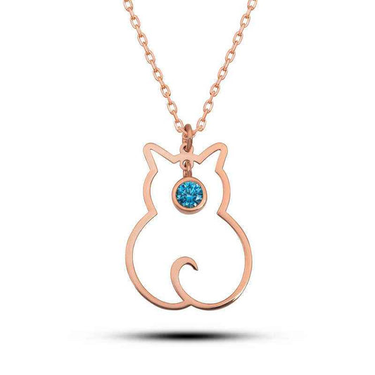 March Birthstone Cat Women's Silver Necklace