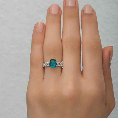 Dark Green Baguette Stone Women's Silver Ring