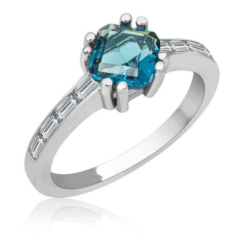 Blue Baguette Single Stone Women's Silver Ring