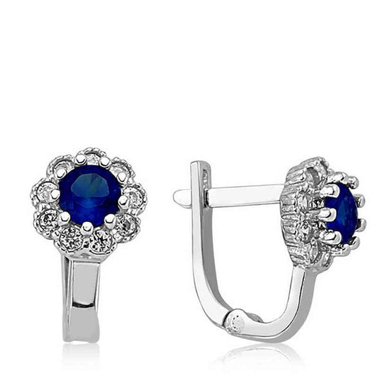 Blue Flower Pattern Round J Women's Silver Earring