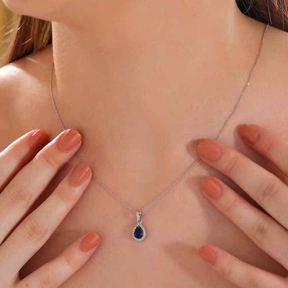 Blue Drop Zircon Stone Women's Silver Necklace