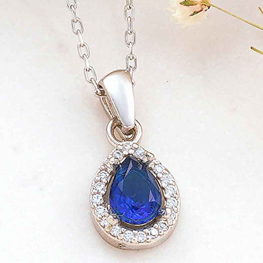 Blue Drop Zircon Stone Women's Silver Necklace