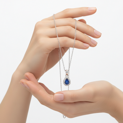Blauer Tropfen Zirkon Stein Damen Silber Halskette