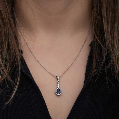Blue Drop Zircon Stone Women's Silver Necklace