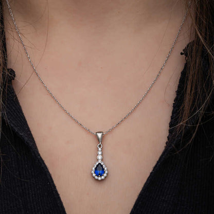 Blue Drop Zircon Stone Women's Silver Necklace