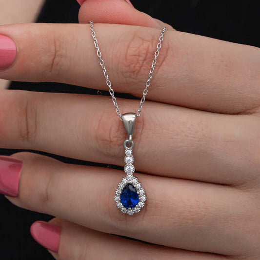 Blue Drop Zircon Stone Women's Silver Necklace