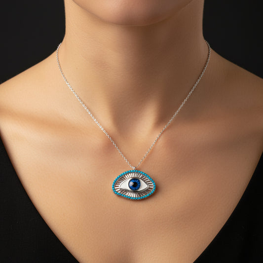Blue Eye Protective Women's Silver Necklace