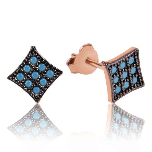 Blue Square Stud Women's Silver Earrings