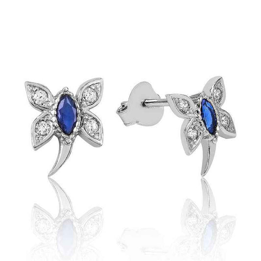 Blue Dragonfly Stud Silver Earrings