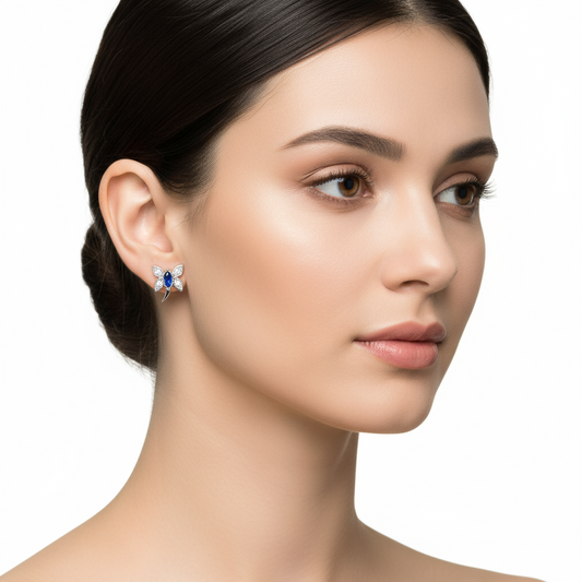 Blue Dragonfly Stud Silver Earrings