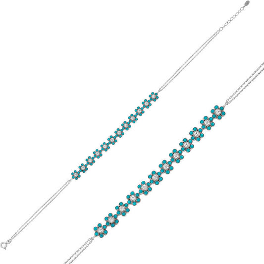 Blue Flower Women's Silver Bracelet