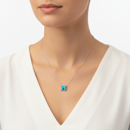 Opal Buchstabe Damen Silber Halskette