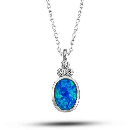 Blue Opal Stone Pineapple Women's Silver Necklace