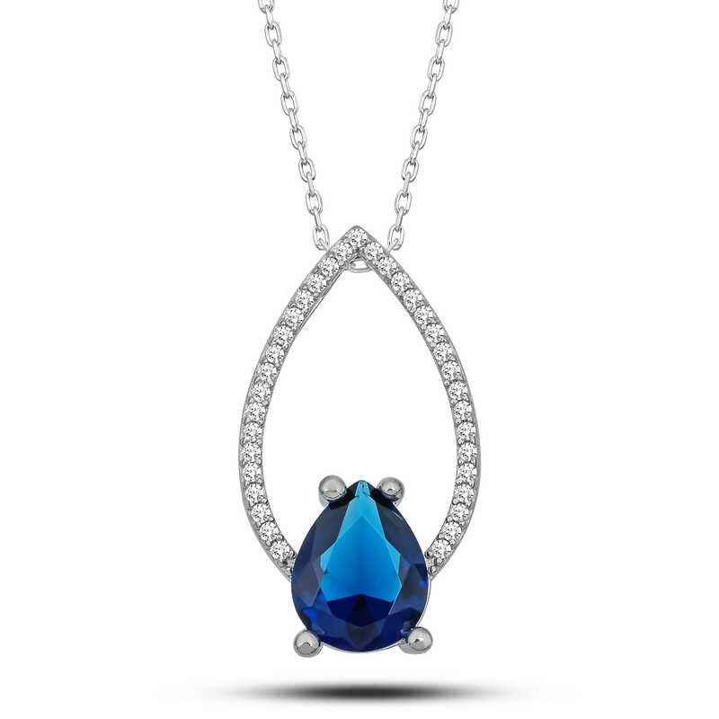 Blue Stone Drop Women's Silver Pendant