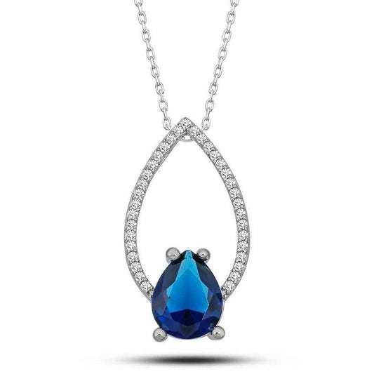 Blue Stone Drop Women's Silver Pendant