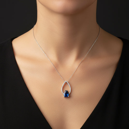 Blauer Steintropfen Damen Silber Halskette