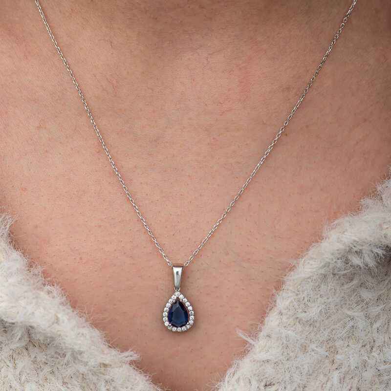 Blue Stone Drop Women's Silver Necklace