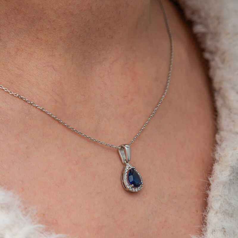 Blue Stone Drop Women's Silver Necklace